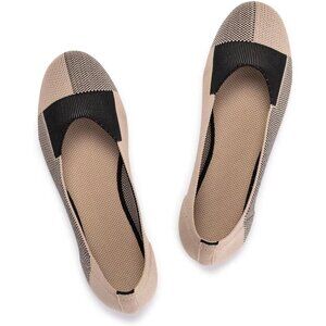 Frank Mully Women’s Khaki Knit Fabric Round Toe Slip On Ballet Flat Shoes